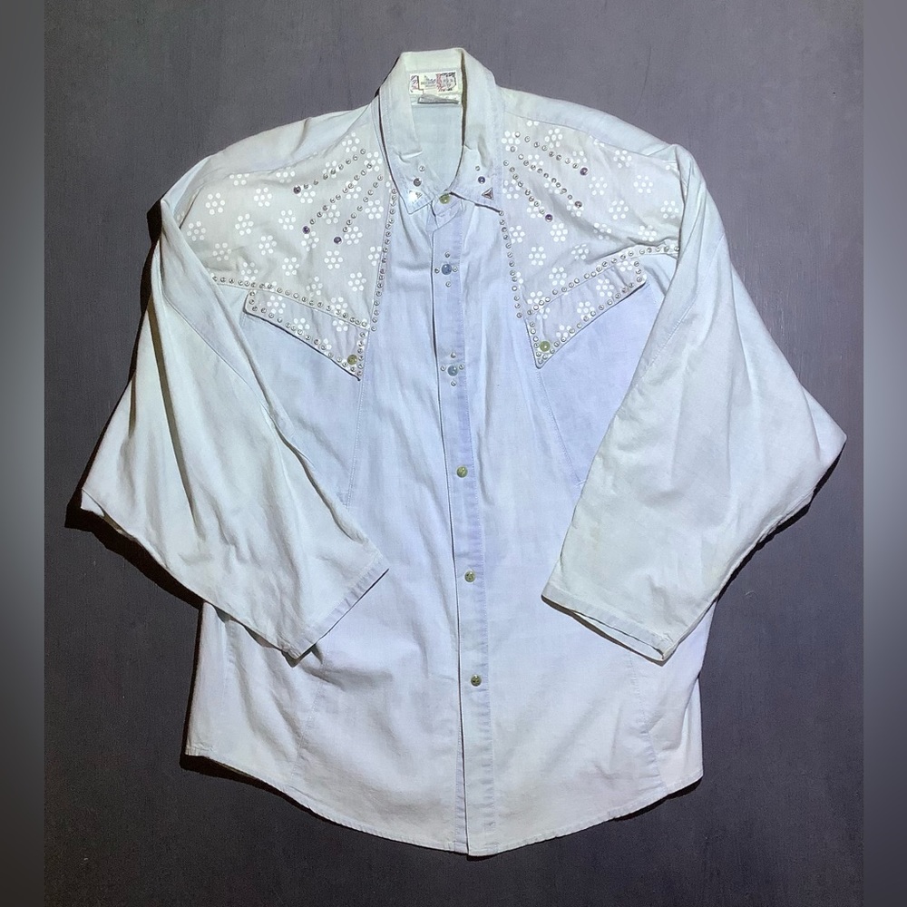 Vintage Freego Women’s Batwing Long Sleeve Western Shirt | P/S | Light Blue